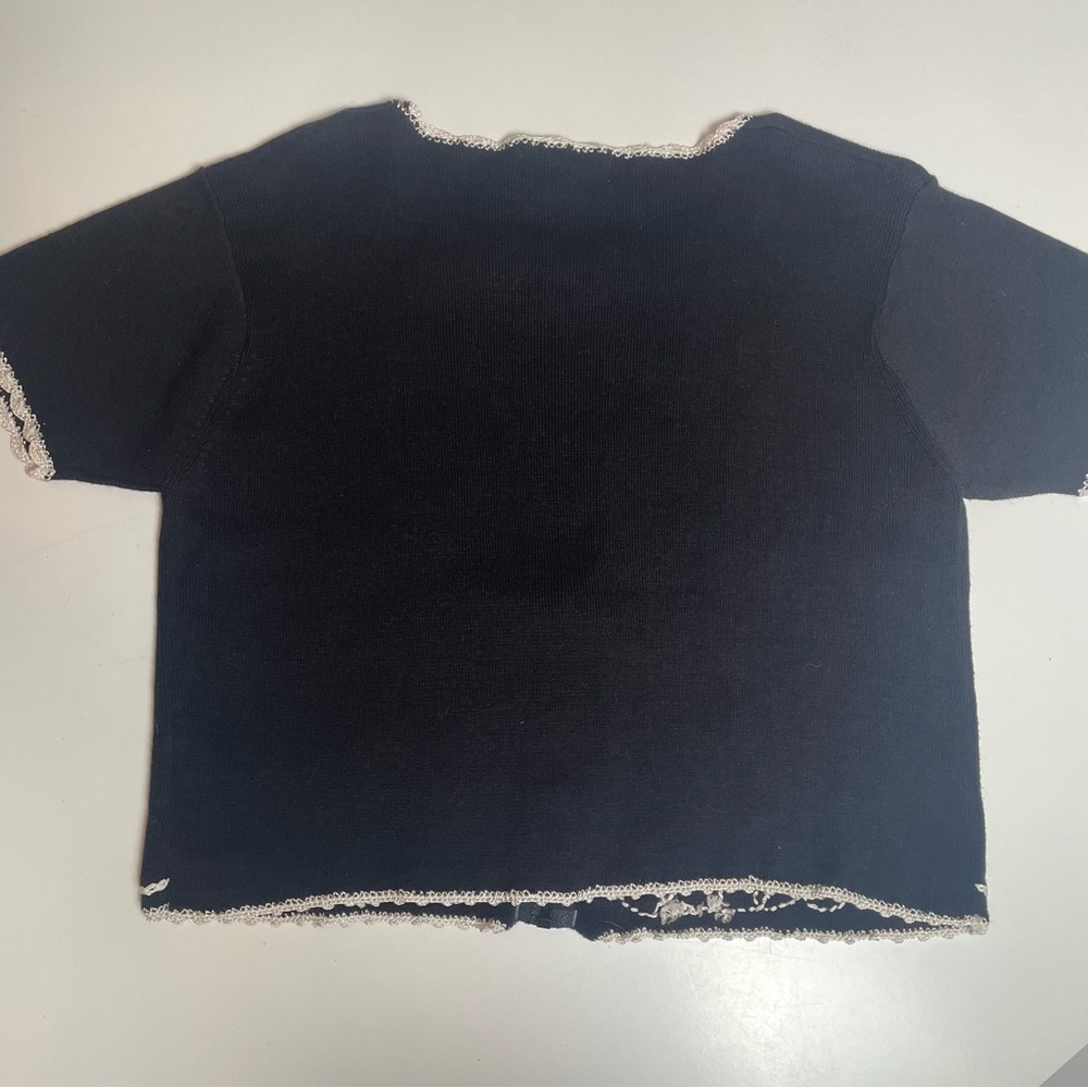 Worthington Black Short-Sleeve Cardigan with White Crochet Trim - Picture 4 of 4